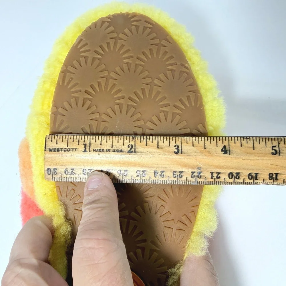 UGG Fluff Yeah Slide Rainbow Sheepskin Slippers Pink Orange Yellow Est. Size 9 - Picture 7 of 8